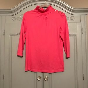 Lilly Pulitzer Silk Turtleneck with Gold Buttons.